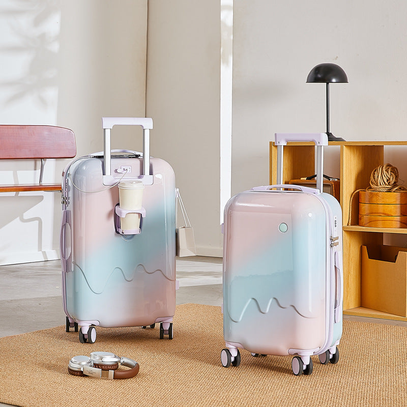 Gradient Ice Cream Suitcase, Popular among Girls, High Appearance Value, 24-Inch Travel Trolley Case, 20-Inch Password Box, Student 26inch