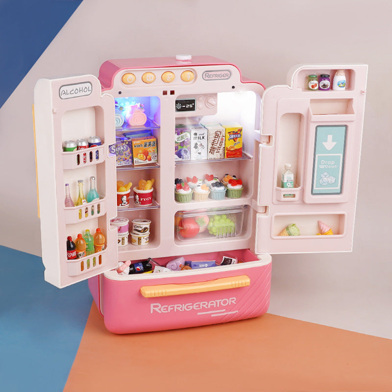 Kids Pretend Play Kitchen Large-Size Realistic Spray Toy Fridge Freezer, Unisex Educational Gift for Boys and Girls Birthday