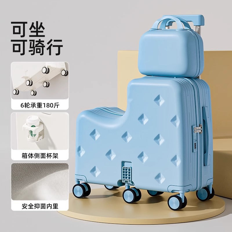 Kids Luggage Set, 2-Piece Suitcase with Nested Stroller, Can Sit On & Ride, 20-Inch Carry-On Travel Suitcase for Boys and Girls with Combination Lock