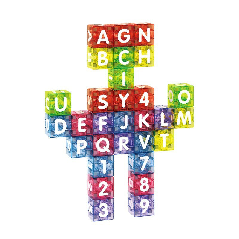 Magnetic Tile Blocks Set in Iron Box, Letters & Numbers Puzzle, Educational Geometric Cubes for Early Learning Building Toys