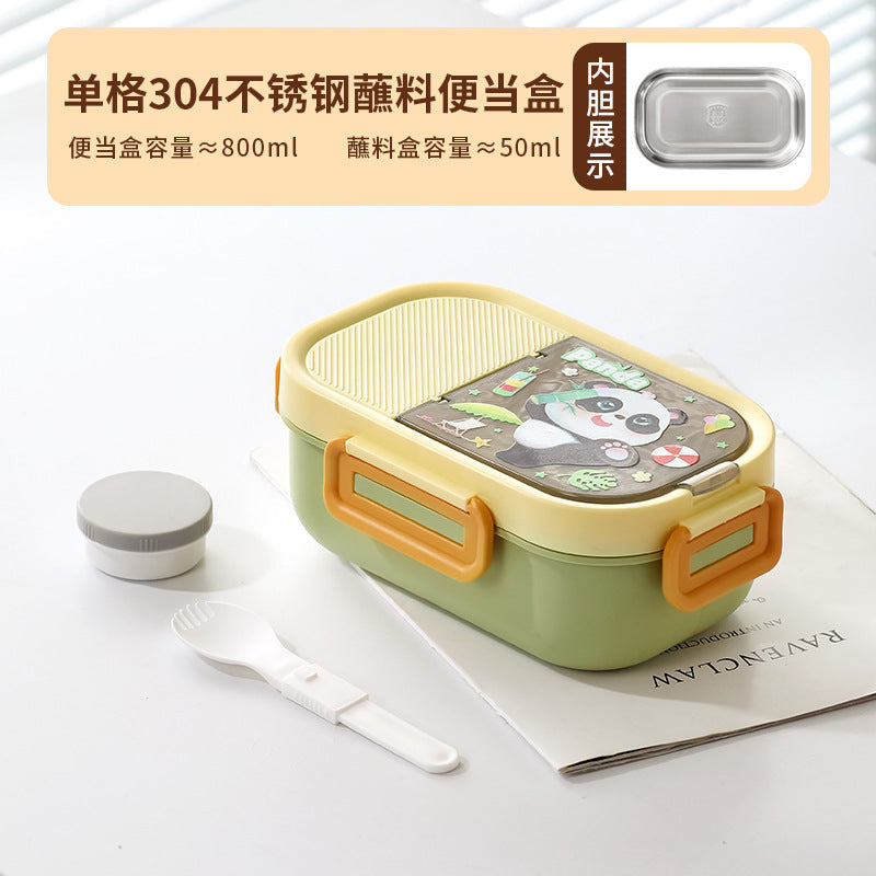 304 Stainless Steel Student Lunch Box, Cartoon Compartment Sealed Meal Container, Microwave-Safe Bento Box with Large Capacity