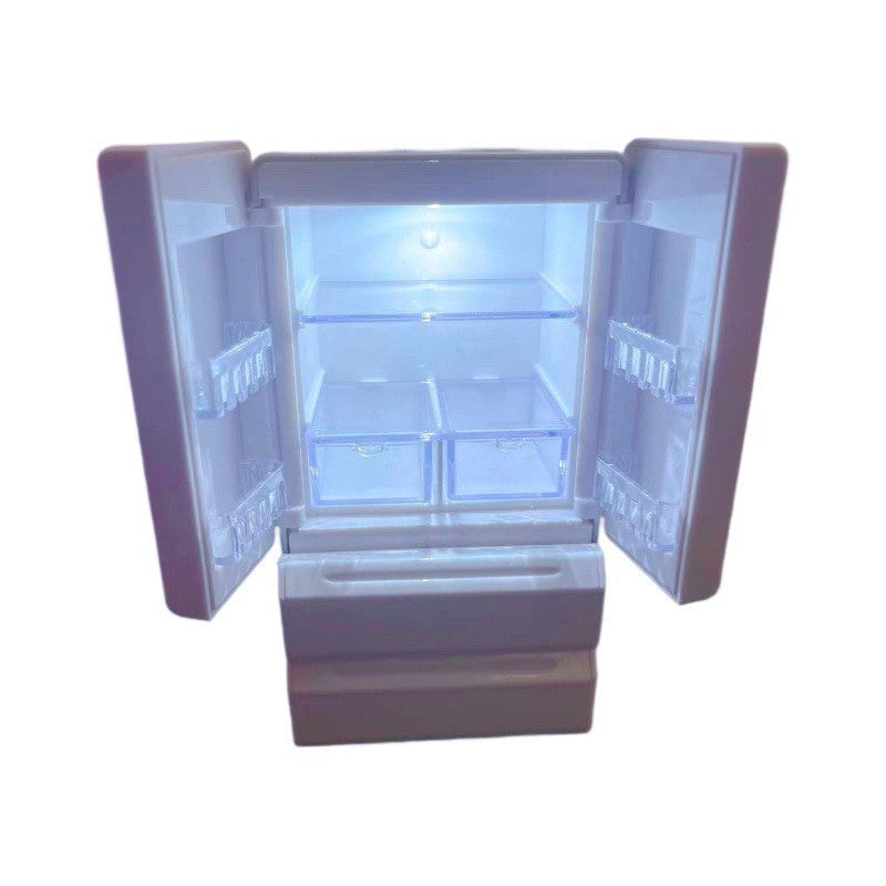 New Model of Dollhouse Dollhouse Double-Door Refrigerator with Lights 1:12 Miniature Food Toy Mini Model Scene