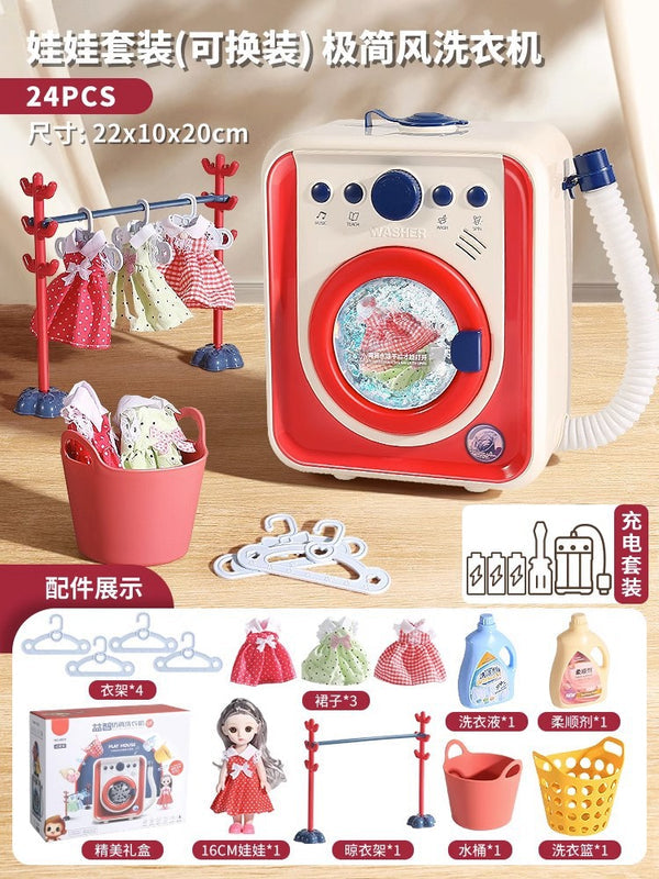 Kids Large Pretend Washing Machine, Water-Add Roller Electric Laundry Machine Toy to Wash Socks, Pretend Play Gift
