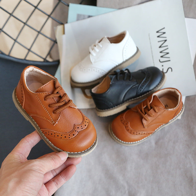 Children's Brogue Shoes Spring New British Style Small Leather Shoes Boys Soft Sole Non-Slip Baby Flats Trbottomy Kidsren's Shoes
