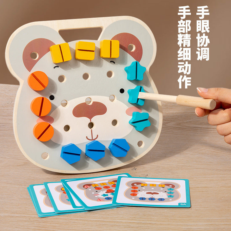 Cartoon wooden children's fun twist screw baby nut puzzle board shape color cognition early education educational toys