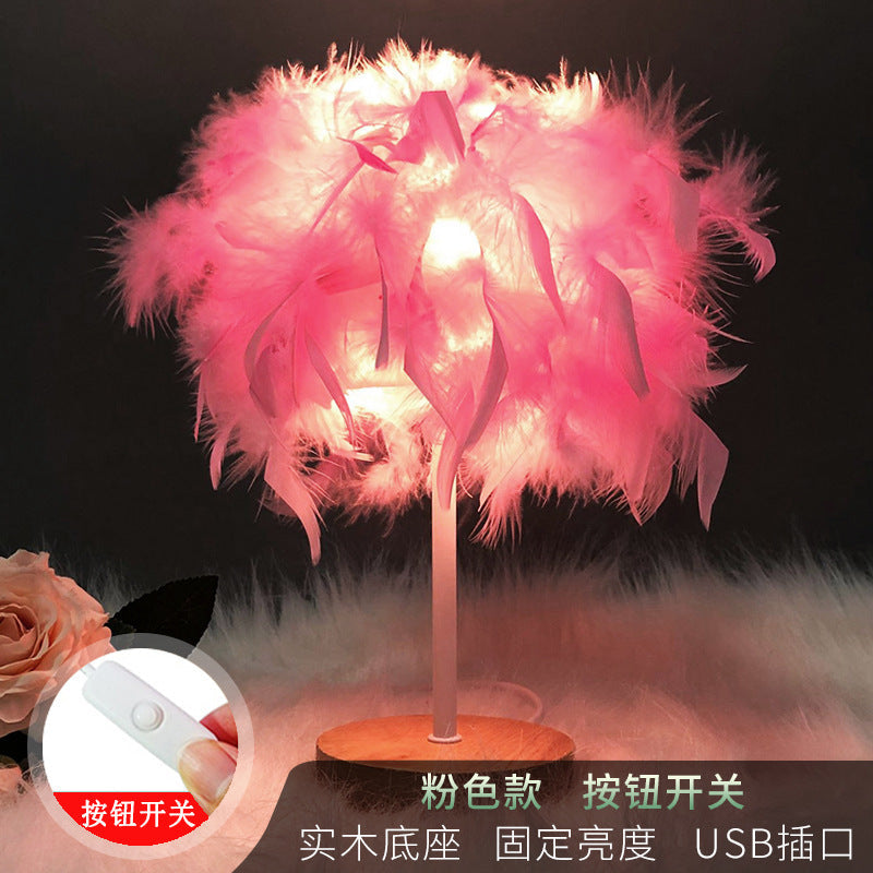 Nordic Homestay Light Luxury Feather Table Lamp Bedroom Bedside Lamp Advanced Sense Creative Gift Nightlight Decorative Atmosphere Lamp