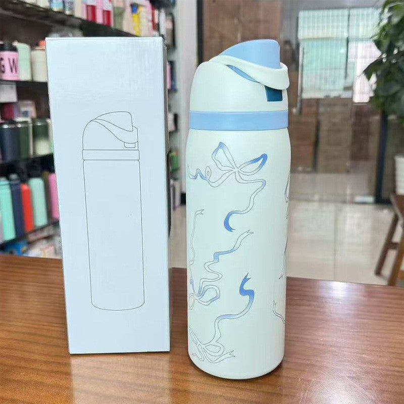 Cross-Border Fruit Cup Owala Style Thermos Cup Large Capacity Double-Layer Vacuum Sports Water Bottle Outdoor Handle Water Bottle