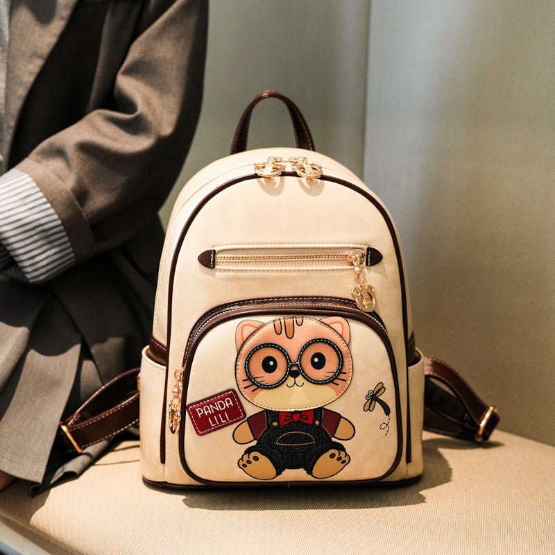 2026 New Women’s Backpack, Versatile Color-Block Cartoon Casual Travel Bag, Minimalist School Bag, Large Capacity, Commuter Daypack