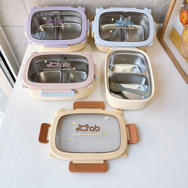 304 Stainless Steel Meal Prep Bento Box with Dividers, Cute Student Lunch Box with Spoon, Office Lunch Container, Wholesale
