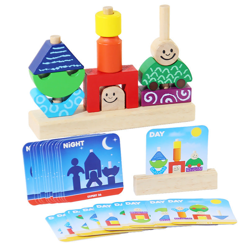 Day and Night Creative Pile Matching Building Blocks 2-3 Years Old 6 Baby Enlightenment Early Education Puzzle Board Game Toy Kindergarten