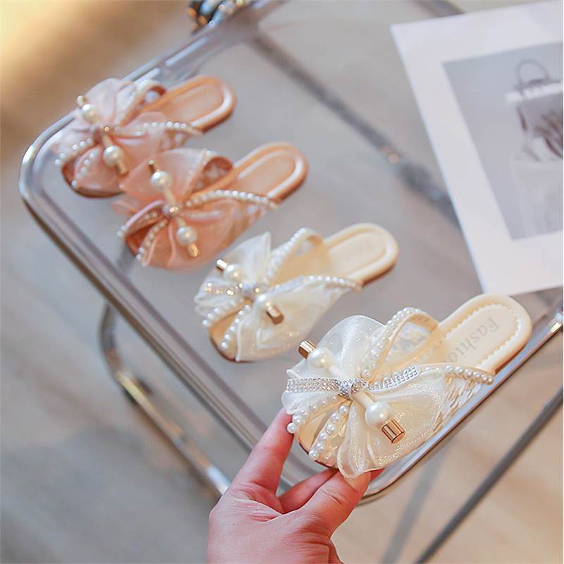 2025 New Summer Sandals for Girls, Lace Breathable Outer Half Slippers, Trbottomy Version of Douyin Soft Bottom Korean Style Princess Shoes