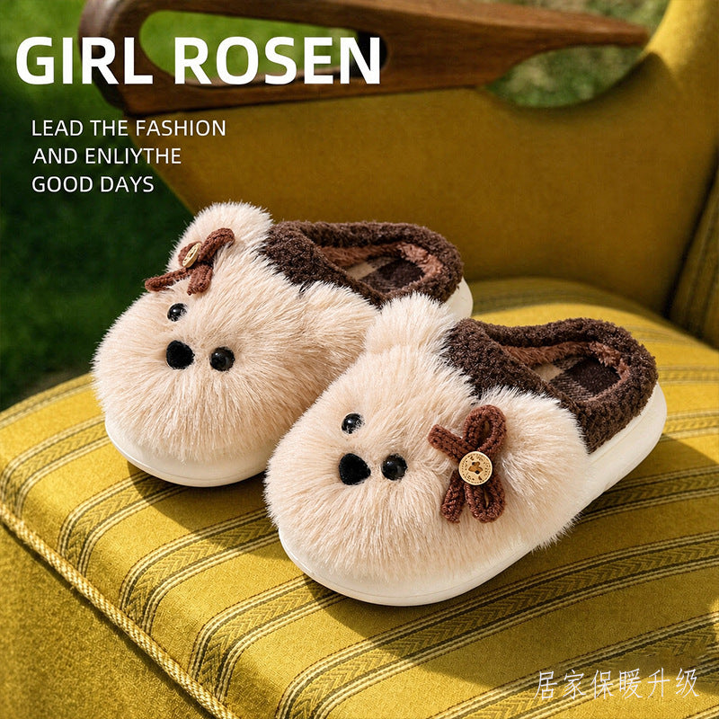 Kids cotton slippers girlscute puppy autumn winterindoorthick solenon-slip cartoonheattech boys' furry slippers