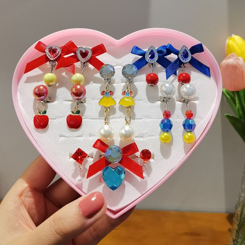 Children's Ear Clip Girls' Ear Studs without Ear Holes Cute Cartoon Bow Anti-Pain Earrings Baby Earrings Accessories