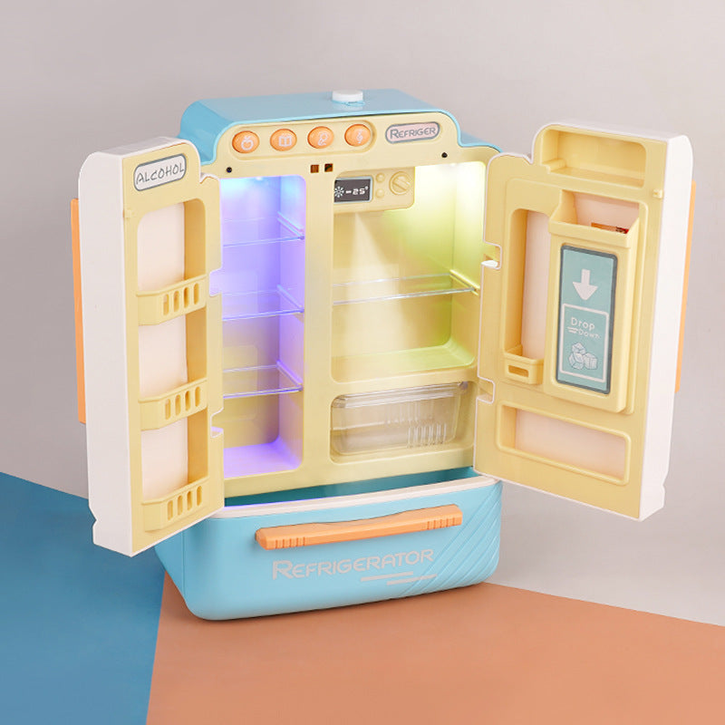 Kids Pretend Play Kitchen Large-Size Realistic Spray Toy Fridge Freezer, Unisex Educational Gift for Boys and Girls Birthday