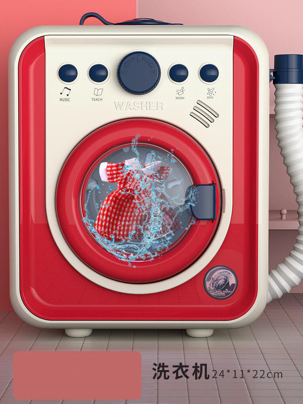 Kids Large Pretend Washing Machine, Water-Add Roller Electric Laundry Machine Toy to Wash Socks, Pretend Play Gift