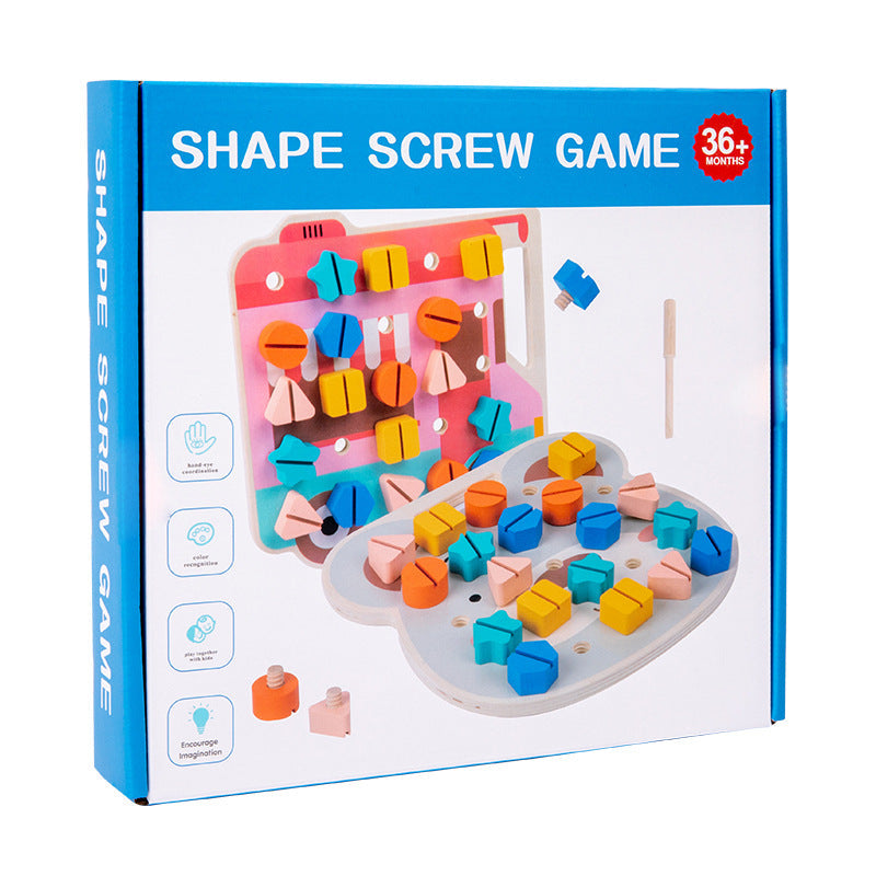 Cartoon wooden children's fun twist screw baby nut puzzle board shape color cognition early education educational toys