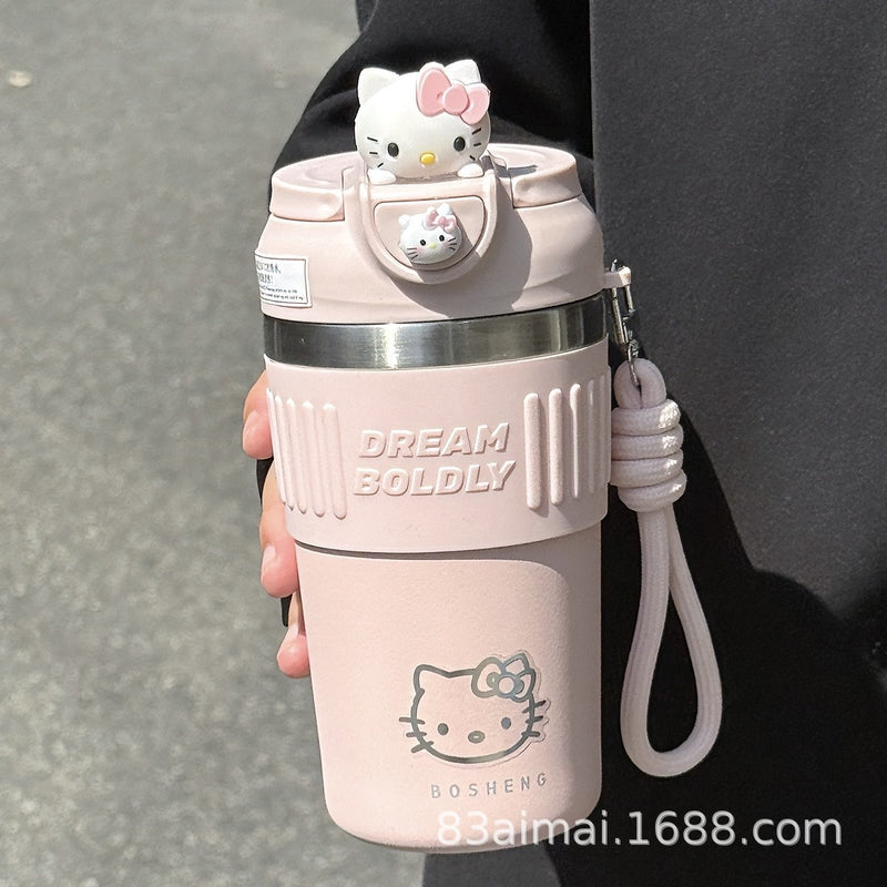 Cute Thermos Cup for Good-Looking Girls 316 Stainless Steel Coffee Cup Student Straw Cup Cold-Keeping Handy Water Cup