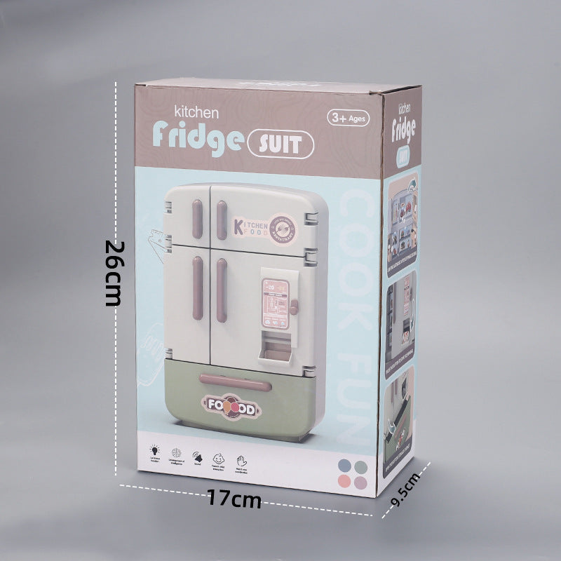 Imitation Kids Mini Kitchen Living Room Pretend Play Toy Double-Door Large Refrigerator Model Miniature Collectible Food Display