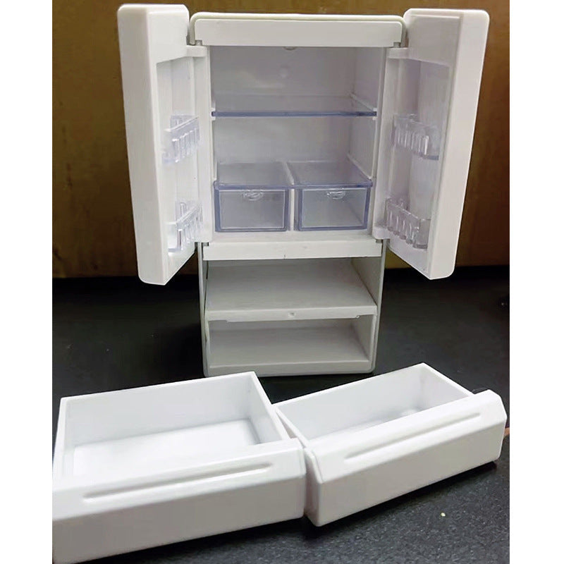 New Model of Dollhouse Dollhouse Double-Door Refrigerator with Lights 1:12 Miniature Food Toy Mini Model Scene
