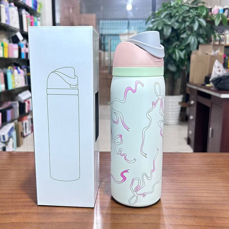 Cross-Border Fruit Cup Owala Style Thermos Cup Large Capacity Double-Layer Vacuum Sports Water Bottle Outdoor Handle Water Bottle
