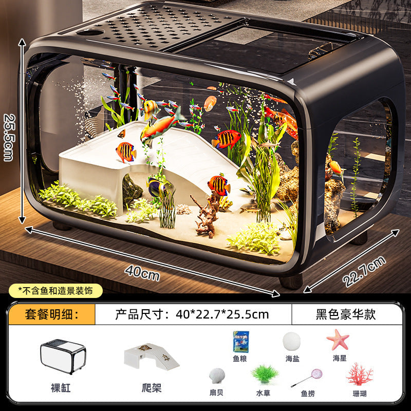 Carefully Selected Accessible Luxury Fish Tank, Household High-End Transparent Living Room Landscaping Ecological Tank with Lid, Entrance Decoration, Plastic Aquarium