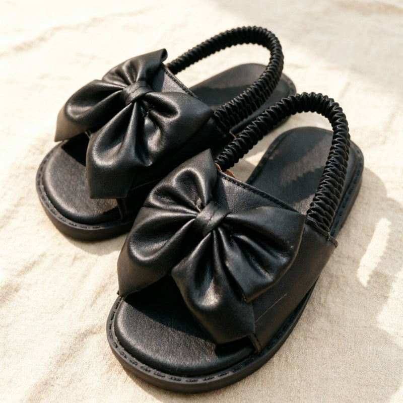 2026 Summer Girls’ Two-Way Sandals with Bow Details, Slip-On Slides with Ankle Strap, Soft Sole Anti-Slip Versatile Princess Shoes for Everyday Wear