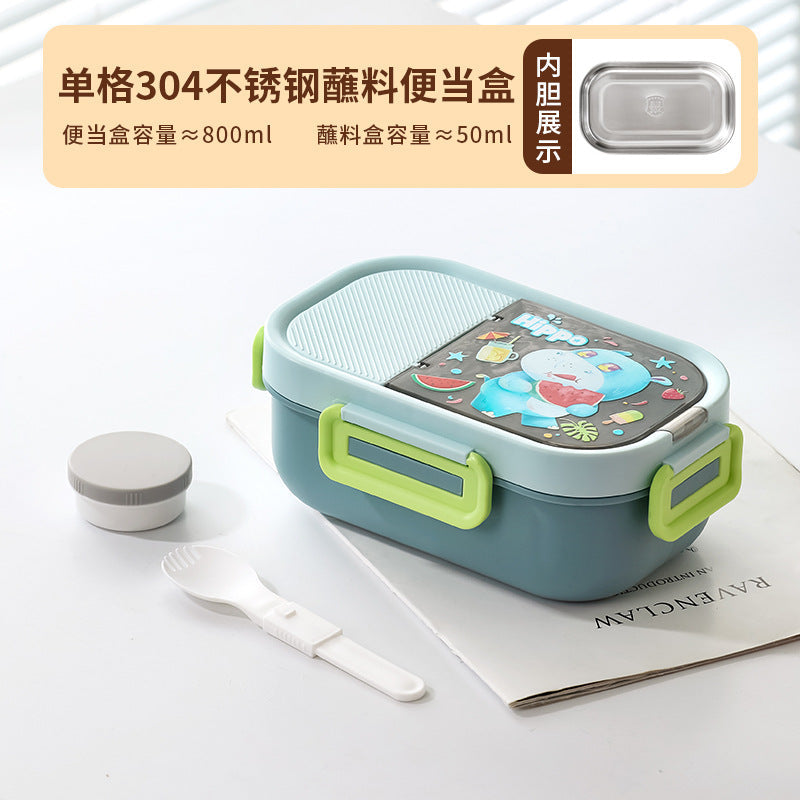 304 Stainless Steel Student Lunch Box, Cartoon Compartment Sealed Meal Container, Microwave-Safe Bento Box with Large Capacity