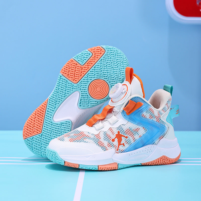 Children's Basketball Shoes 2026 Autumn Rotating Buckle Boys' Sports Shoes for Older Kids Practical Basketball Shoes Wholesale