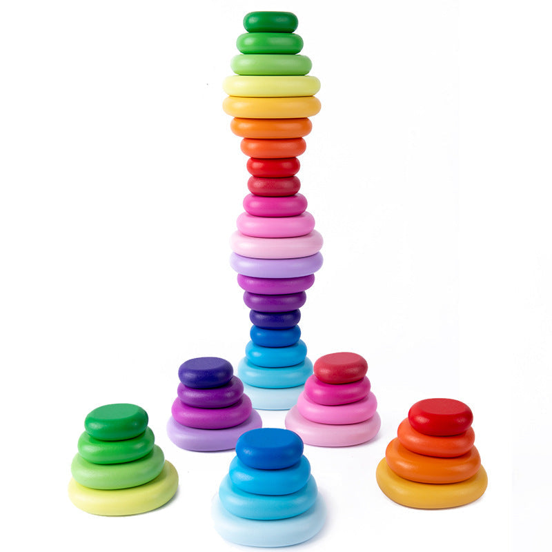 Rainbow Healing Stones Baby Color Cognitive Imagination Training Children's Educational Stacking High Assembling Toys