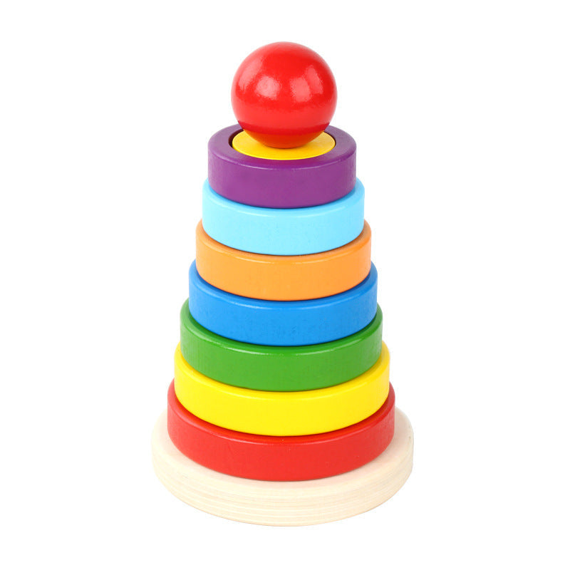 TikTok Same Wooden Rainbow Tower Set Stacked Music Building Blocks Children's Educational Shape Matching Set Tower Toy