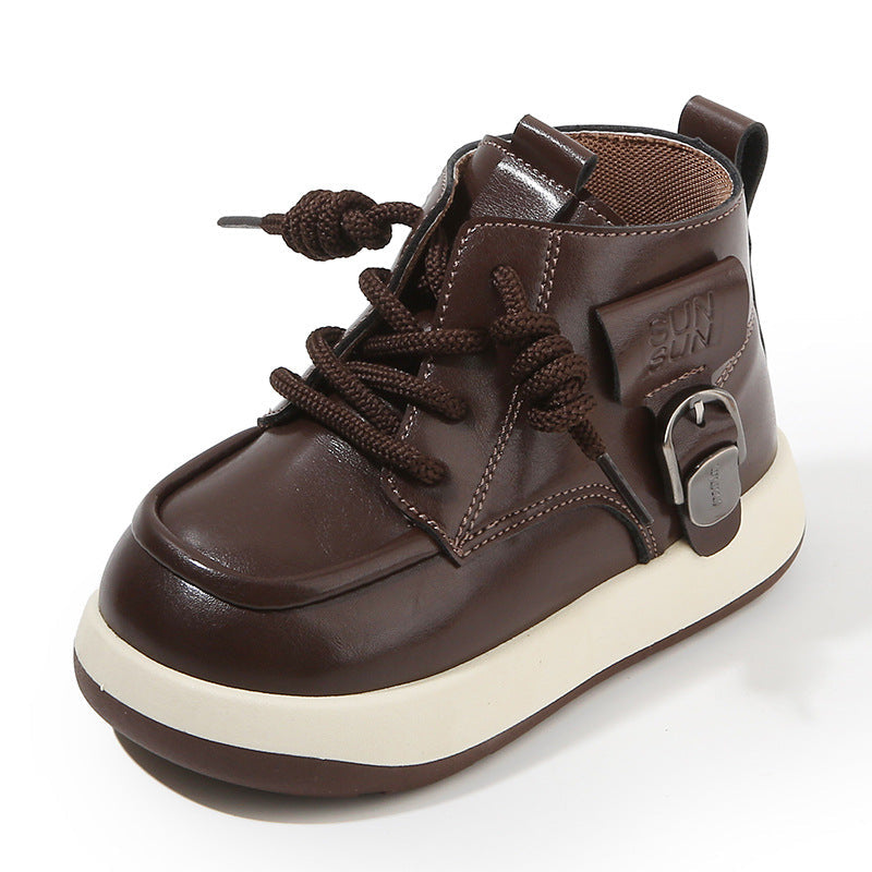 Kids Martin Boots 2026 Spring & Autumn New Style—Boys’ Short Boots, English Fashion, Girls’ Leather Boots, Soft Sole Baby Shoes