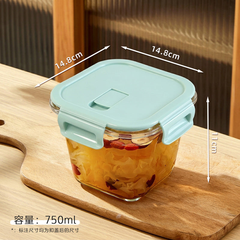 Glass Soup Bowl Household Sealed Square Microwave Heating Special Bowl for Office workers Adult Lunch Box with Lid for Fresh Keeping