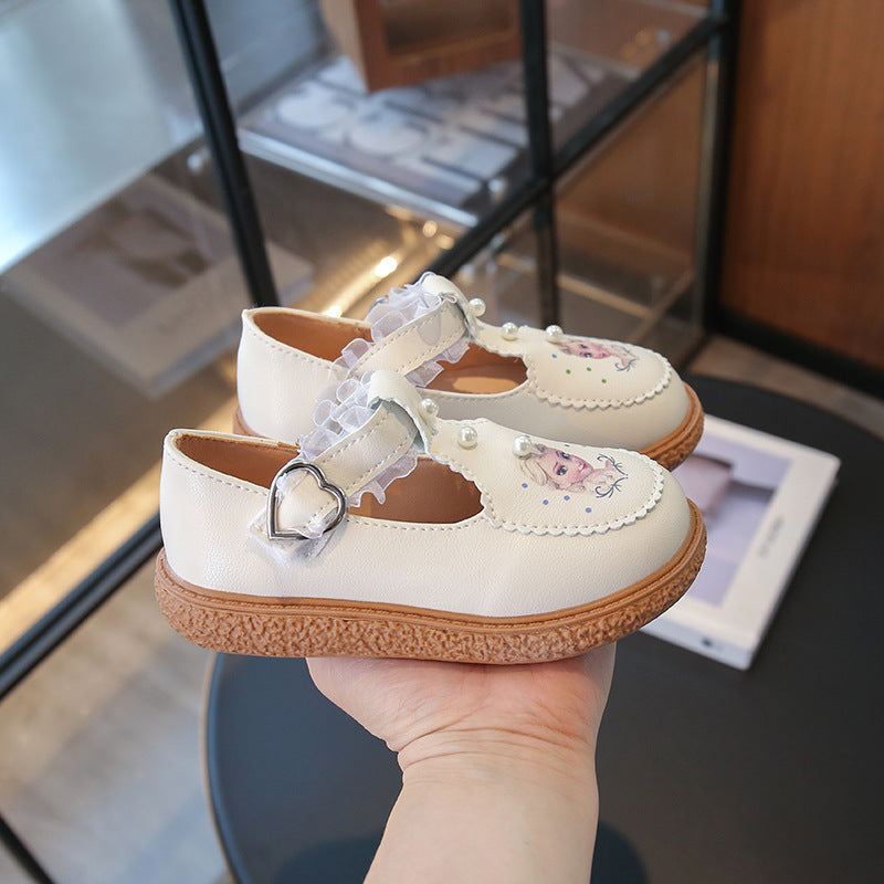 2025 Spring & Autumn New Lace Mary Jane Shoes for Girls, Student Soft Sole Princess Shoes, Non-Slip Button Shoes, Baby First-Walker Shoes