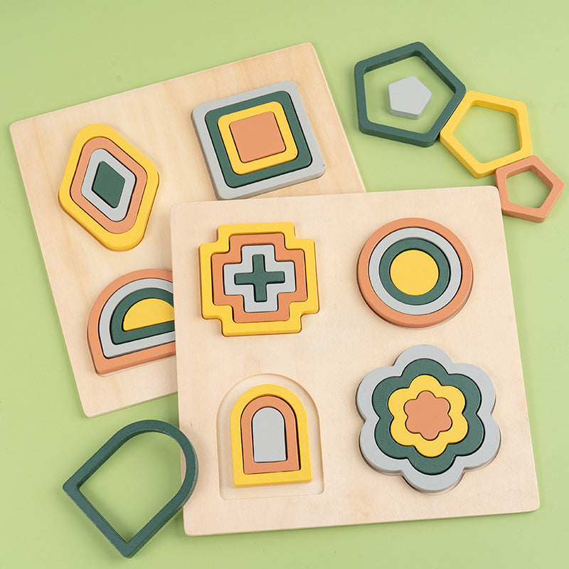 Wooden Children's Educational Fun Geometric Shape Panel Puzzle Game Early Education Basic Grasp Desktop Toy