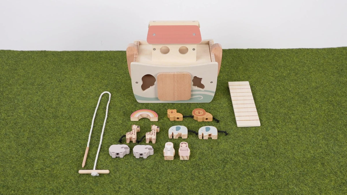 Amazon Children's Educational Wooden Multifunctional Noah's Ark Toy Set Baby Shape Matching Threading Toy
