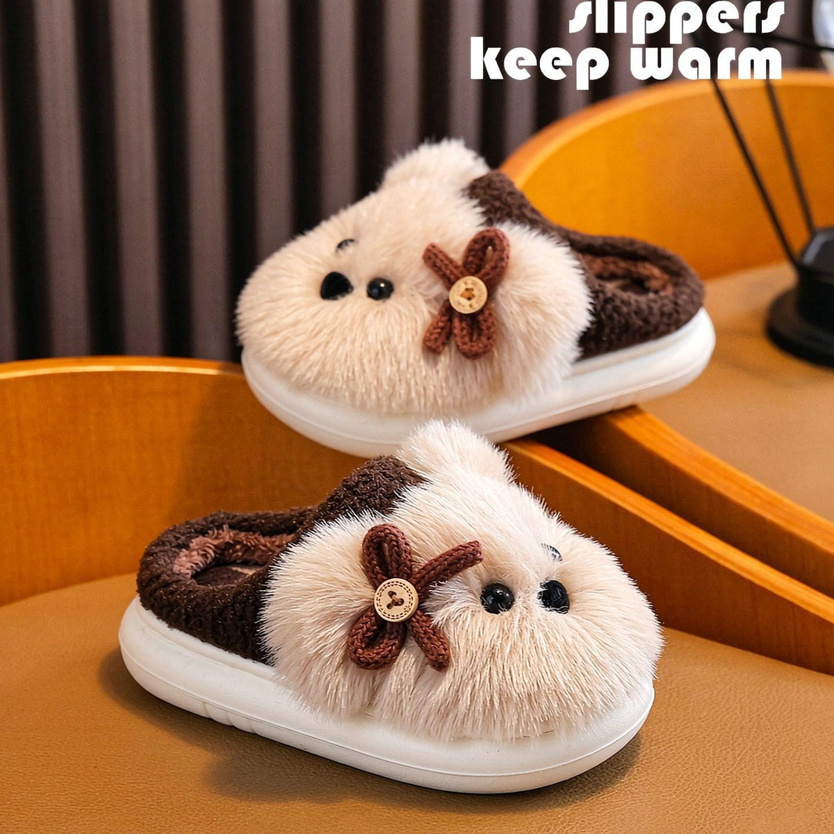 Kids cotton slippers girlscute puppy autumn winterindoorthick solenon-slip cartoonheattech boys' furry slippers