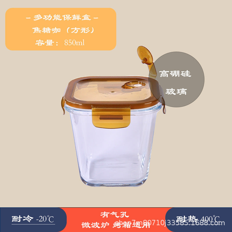 Glass Round Soup Bowl Food-Grade Sealed High-Temperature Resistant Microwave-Safe Preservation Box Set Lunch Box Preservation Seal
