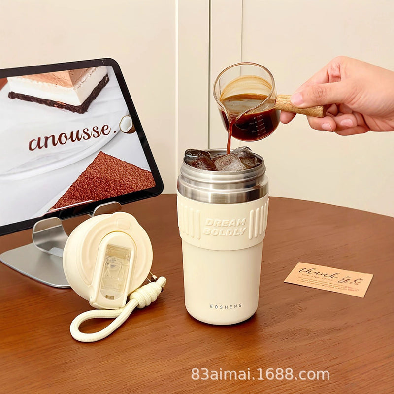 Cute Thermos Cup for Good-Looking Girls 316 Stainless Steel Coffee Cup Student Straw Cup Cold-Keeping Handy Water Cup