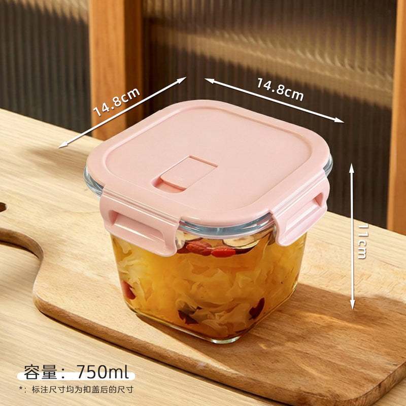 Glass Soup Bowl Household Sealed Square Microwave Heating Special Bowl for Office workers Adult Lunch Box with Lid for Fresh Keeping