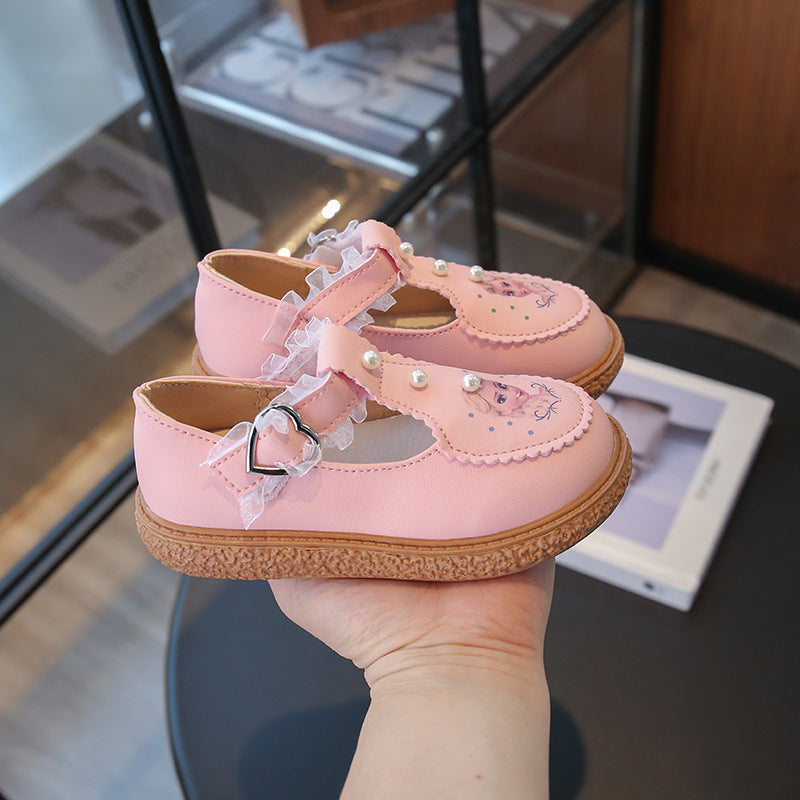 2025 Spring & Autumn New Lace Mary Jane Shoes for Girls, Student Soft Sole Princess Shoes, Non-Slip Button Shoes, Baby First-Walker Shoes