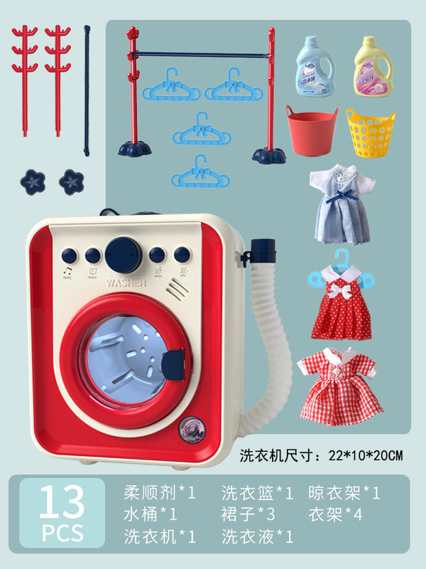 Kids Large Pretend Washing Machine, Water-Add Roller Electric Laundry Machine Toy to Wash Socks, Pretend Play Gift