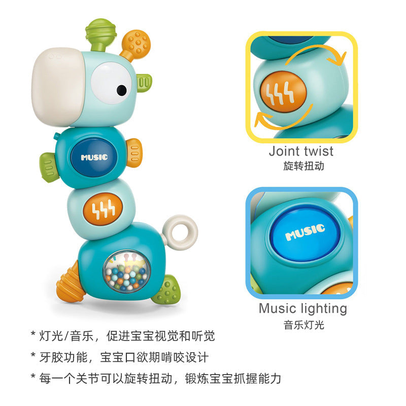 Baby Multi-Function Hand-Crank Rattle Bed Bell with Twisting Sound & Lights, Teething Chew Toy for Ages 0-3, Soothing Newborn Rattle
