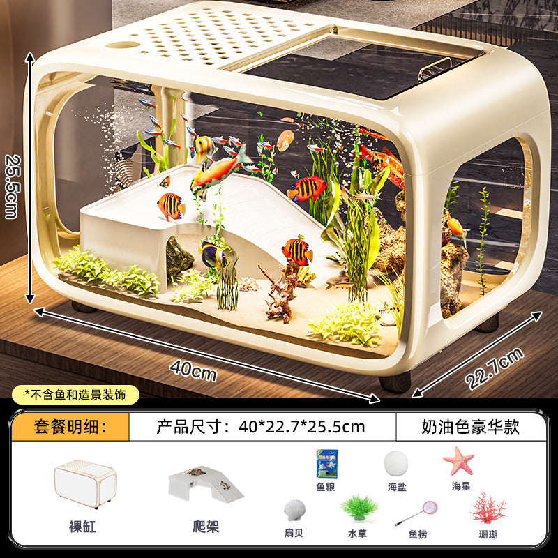Carefully Selected Accessible Luxury Fish Tank, Household High-End Transparent Living Room Landscaping Ecological Tank with Lid, Entrance Decoration, Plastic Aquarium