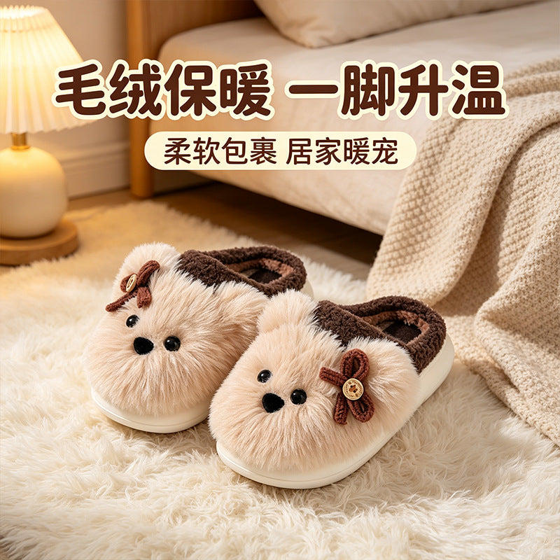 Kids cotton slippers girlscute puppy autumn winterindoorthick solenon-slip cartoonheattech boys' furry slippers