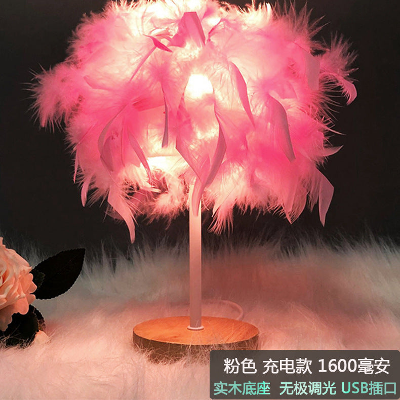 Nordic Homestay Light Luxury Feather Table Lamp Bedroom Bedside Lamp Advanced Sense Creative Gift Nightlight Decorative Atmosphere Lamp