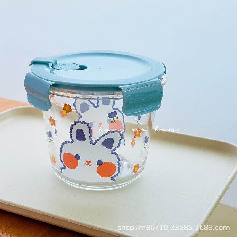 Glass Round Soup Bowl Food-Grade Sealed High-Temperature Resistant Microwave-Safe Preservation Box Set Lunch Box Preservation Seal