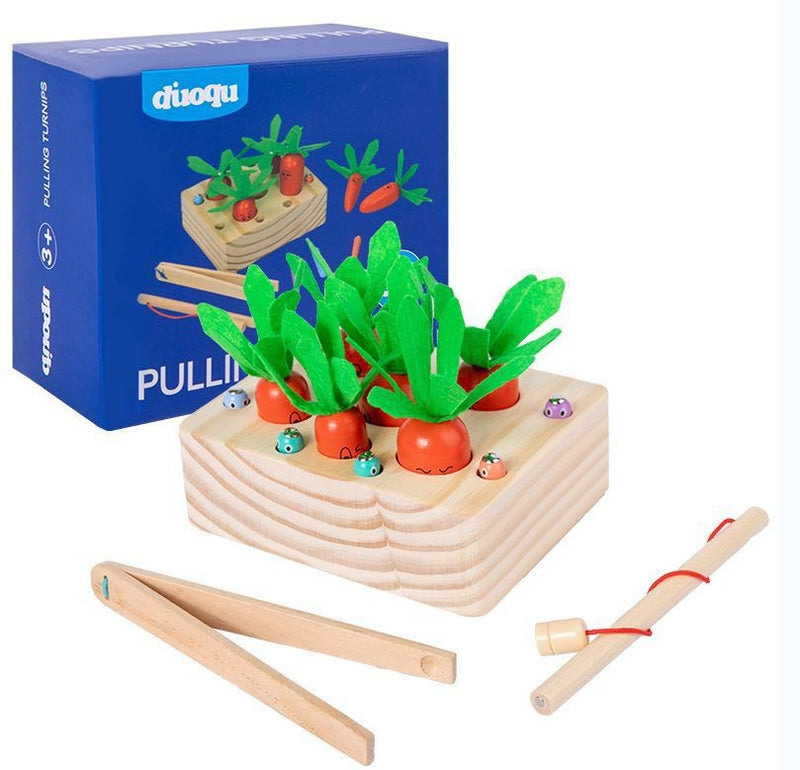 Children's simulation fishing insect-catching and radish-pulling multifunctional desktop game puzzle early education parent-child interactive wooden toy