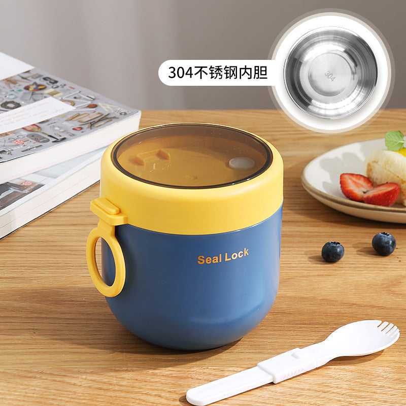 304 Stainless Steel Insulated Bowl Breakfast Cup Oatmeal Cup Wide Diameter Yogurt Bowl Porridge Jar Portable Fresh-Keeping Bowl Small Lunch Box