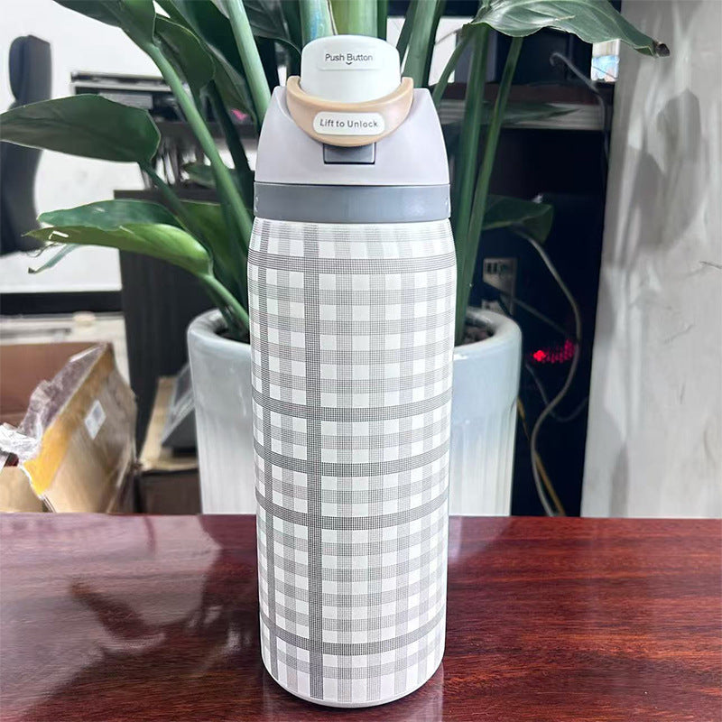 Cross-Border Fruit Cup Owala Style Thermos Cup Large Capacity Double-Layer Vacuum Sports Water Bottle Outdoor Handle Water Bottle