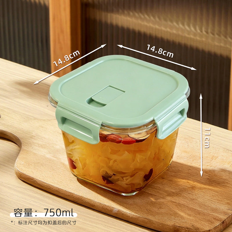 Glass Soup Bowl Household Sealed Square Microwave Heating Special Bowl for Office workers Adult Lunch Box with Lid for Fresh Keeping